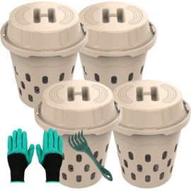 GelinRedcap 4-Pack Inground Worm Composter, Outdoor Worm Compost Bin for Garden Beds & Home Use (9.5x9.5x10.8Inch), Beige