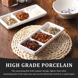 DOITOOL 4Pcs Ceramic Serving Platters, 3 Compartment Appetizer Serving Trays Snack Dishes, White Rectangular Divided Sauce Dishes for Home Restaurant Kitchen