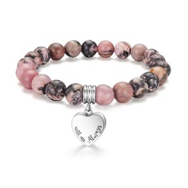 abooxiu Cremation Jewelry Urn Bracelet for Ashes Memorial Heart Ashes Keepsake Cremation Ash Bracelets Urn Jewelry for Ashes of Loved Ones for Women - With Me Always - Rhodonite Beads