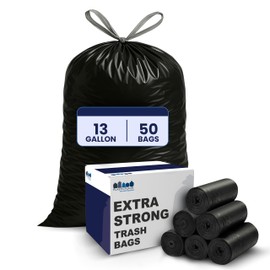 Plasticplace W13DSBKJR 13 Gallon Trash Bags │ 1.2 Mil │ (50 Count) Black Extra Tall Garbage Can Liners │ 24” x 31”