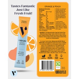 Electrolytes Powder - Hydration Sachets Packed with Vitamins - Zero Sugar Rehydration Sachet, No Artificial Sweeteners & Preservatives by ViDrate - Orange & Peach Small Pack, 8 Electrolytes Sachets