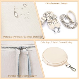 BROTOU Genuine Leather Crossbody Bag with Adjustable Wide Strap, Chain Strap & Small Cosmetic Bag, Large Capacity Shoulder Bag for Ladies Girls Travel Shopping Daily Use (Beige)