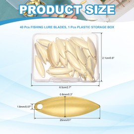 PATIKIL Fishing Lure Blades, 40 Pack 1" x 0.3" Fishing Spinner Baits Willowleaf Lure Spinner Making Part with Plastic Storage Box for Bait Accessories, Gold Tone