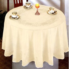 Sana Enterprises Spill Proof Tablecloth, Vinyl Lace with Full Vinyl Backing, Easy Care (60 Inches Round) Bone Beige