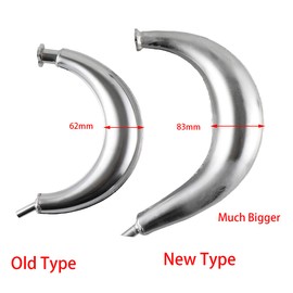 HGC 40mm Half Moon Banana Silencer Muffler Exhaust Pipe Chrome Upgrade High Performance For 49cc 60cc 66cc 80cc 2-Stroke Engine Motor Motorized Motorised Bicycle Bike Silver