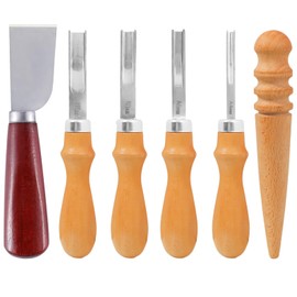 6 Pcs Leather Beveler Tools Set - 4 Size Edge Bevelers, Leather Cutting Knife, Beech Wood Edge Burnisher, Leather Crafting Tools for DIY Craft Work