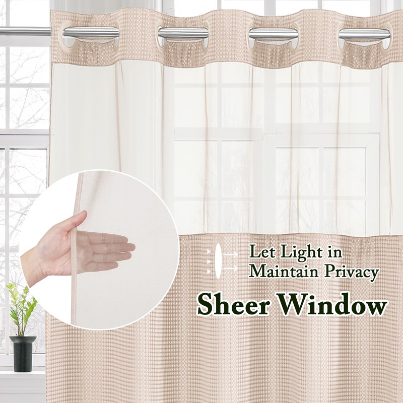 Gibelle No Hook Waffle Weave Shower Curtain with Snap-in Fabric