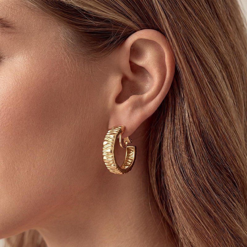 Eahoopfm Clip on Earrings Women, 14K Gold Small Gold Hoop