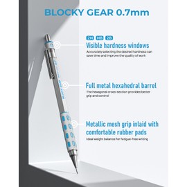 Nicpro Blocky Gear 0.7 mm Mechanical Pencils Set in Case, Metal Pencil with Lead Refills, Eraser for Professional & Adult Art Writing Drafting Drawing