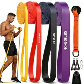 Resistance Bands Set with Door Anchor or Pro Handles, Odourless TPE Pull-Up Exercise Bands, 4.5mm Heavy Duty Snap-Proof Stretch Bands for Women & Men, Portable Home Gym Band, Pro Workout Fitness Band