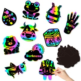 WATINC 60pcs Passover Scratch Paper Art Kit with 10 Plague for Kids, Magic Color Scratch Off Cards Craft DIY Animals Drawing Notebook, Classroom School Birthday Party Favor Hanging Decoration