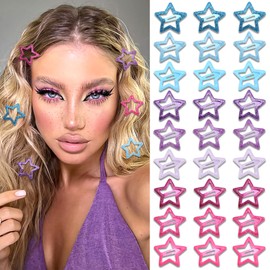 NAISKA 27Pcs Sequins Star Hair Clips Y2K Pink Blue Purple Star Snap Hair Barrettes for Women Cute Small Metal Pentagram Clips for Hair Kawaii Girls Barrettes for Hair 2000s Hair Accessories