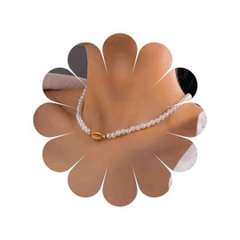 TseenYi Shell Pearl Choker Necklace Gold Shell Pendant Necklace Small Beads Necklace White Beads Strand Necklace Single Cowrie Shell Choker Necklace Vintage Beads Pearl Necklace, Zinc