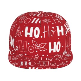 Feixophs Baseball Cap Christmas Red Ho Ho Ho Flat Brim Snapback Hat Men Women Hip Hop Cap Adjustable Trucker Hat for Adult Unisex