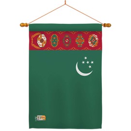 Americana Home & Garden HS140238-BO-03 Turkmenistan World Nationality Decorative Vertical House Flag Set, 28"x 40" w/Flagpole, Multi-Color