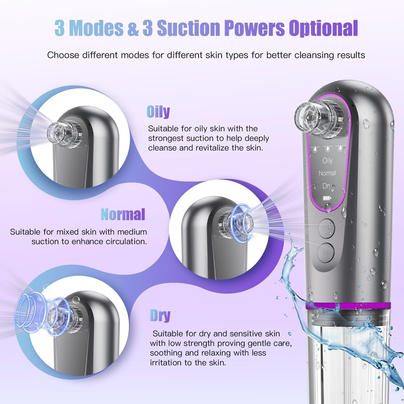MMonDod Blackhead Remover Vacuum, 5 Probes Pore Sucker, 3 Modes,Grey