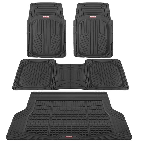 Motor Trend Premium FlexTough All-Protection Cargo Liner - DeepDish Front & Rear Mats Combo Set – w/ Traction Grips, Black