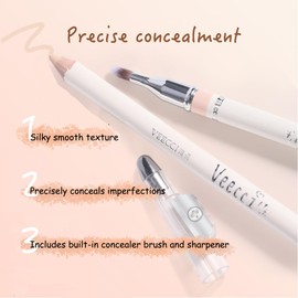 VEECCI Waterproof Concealer Pencil - All-in-One Face Brightener with Built-in Sharpener & Brush | Undereye Dark Circles, Acne Scars, Freckle Coverage | Long-Lasting Makeup (Rich Beige, 01)