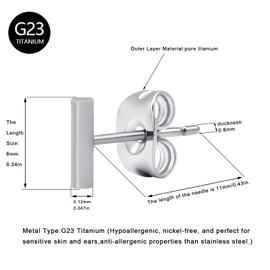 Artskin Women Earrings Flat Titanium Earrings Nickel Free Hypoallergenic Stud Earrings for Sensitive Ears Dainty Earring Studs for Women Girls Men (Bar-Silver)