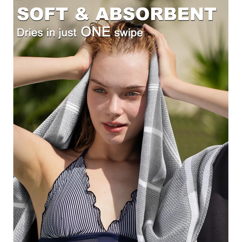 2 Packs Cotton Turkish Beach Towels Quick Dry Sand Free