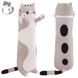 Sausudols Long Cat Cuddly Toy Stuffed Animals Plush Cat Toy Cuddly Cushion Gifts for Children Girlfriend Grey 90 cm
