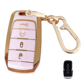 QIXIUBIA Keyless Entry Remote for Ram Key Fob Cover Protective Shell Fits for 2019 2020 2021 2022 2023 2024 2025 Ram 1500 Key Case (4-Button-Pink)