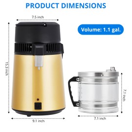 4L Stainless Steel Water Distiller, 1.1 Gallon Countertop Distilled Water Machine with Auto Shut-Off, 750w 110v Distilled Water Maker with Glass Container for Households, Kitchen, Office, Lab