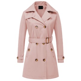 Chrisuno Women's Soft Shell Trench Coat Water Resistant with A Detachable Hood Plus Size Coats for Women Belt Double Breasted Waterproof Pink 3XL