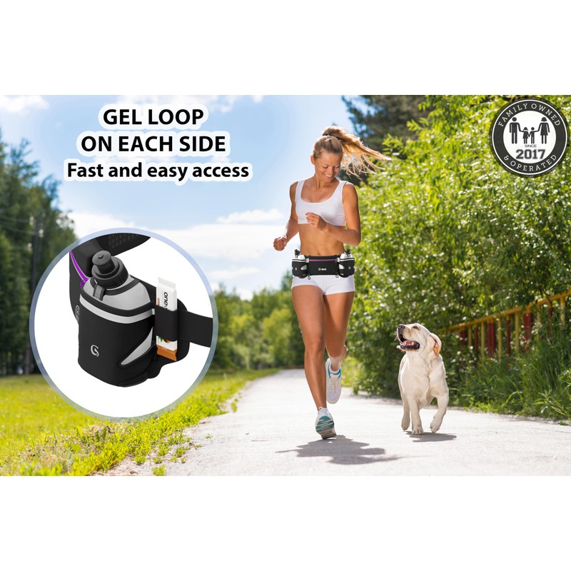 Q-RUN Running Hydration Belt, Purple, Medium 25-33 inches, 10 Oz