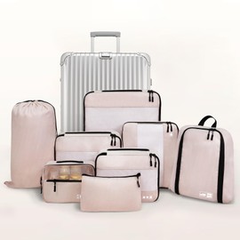 MURISE Suitcase Organiser, Pack of 8, Packing Cubes for Holidays and Travel, Packing Cubes for Suitcases, with Shoe Bag, Cosmetic Bag, Organiser System, Travel Essentials, Beige