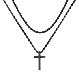 GLISHIVER Cross Necklace for Boys Men, Stainless Steel Cross Necklace Black Box Chain Cross Pendant Necklace Cross Chain Necklace for Men 16 Inch Cross Necklace for Boys Cross Chain