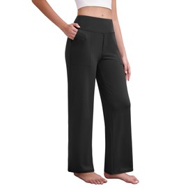 DLOODA Wide Leg Yoga Pants Women Elastic High Waisted Lounge Pants Loose Causal Comfy Trousers with Pockets（Black XXL）