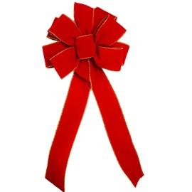 Pipila's Design 2-Pack, Regal Christmas Collection Bow, 2.3" Wide Red Velvet Gold Wired Edge Ribbon, 8-Loops and Center, 10" Wide, Two 16" Tails, 22" Long