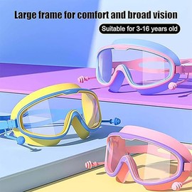 BHZJSDG Cosmic Goggles, HD Children's Large Frame Waterproof And Anti-Fog Swimming Goggles,Continuoeny Goggles (Blue yellow + cherry blossom pink)
