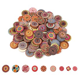 200Pcs Wood Buttons for Crafts 20mm Vintage Mixed Pattern 2 Holes Sewing Craft Decorative Round Flower Sewing Buttons for DIY Sewing Craft Clothing Hats Decorative Handmade Scrapbookin