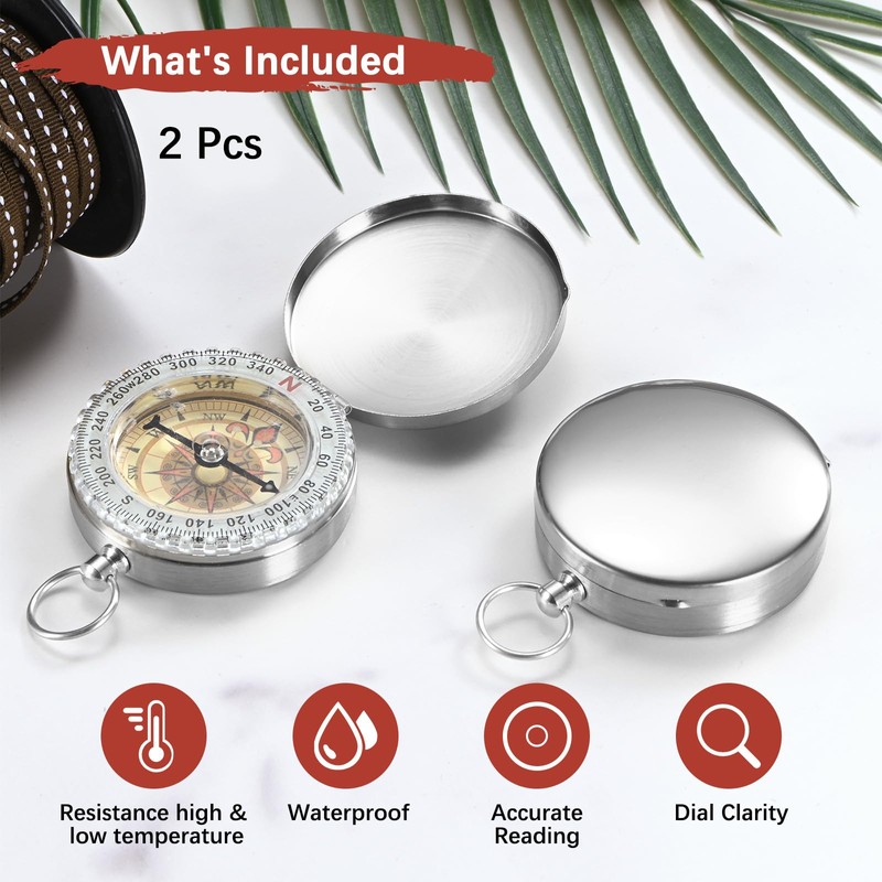 TIXIPEM Camping Survival Compass [2PCS] - Copper Clamshell Classic Pocket