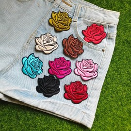 CHBROS 9 Pcs All Kinds of Colors Rose Embroidered Patch Applique Iron/Sew on Patches for Clothing Jackets T-Shirt Backpacks.…