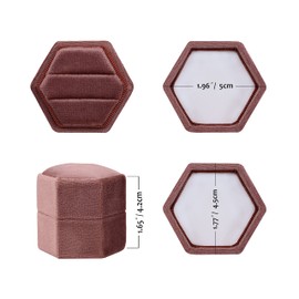 BLUTETE Hexagon Velvet 2 Slots Jewelry Ring Box Engagement Ring Box Wedding Day Detachable Lid for Proposal Engagement Wedding Ceremony (Dusty Rose)