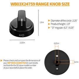 atgestore WB03X24759 Stove Knobs Replacement for GE Stove Parts KIP 5G92 222D5793 Cooktop Knobs GE Range Oven Parts Black Plastic Surface Burner Control Knob Range Burner Knobs 5 Pcs