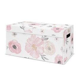 Sweet Jojo Designs Collapsible Small Fabric Toy Bin (Pink/Grey Boho Floral) for Girls, Kids, Childrens Small Storage Box Chest (Watercolor, Flower, Elegant Rose, Shabby Chic, Farmhouse, Nature, Blush)
