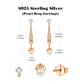 Rose Gold Chandelier Earrings Sterling Silver Wedding Earrings for Women Long Pearl Earrings Dangle Pearl Earrings Gift for Women, Sterling Silver, Pearl