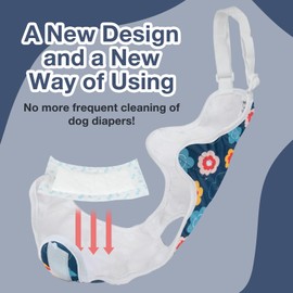 MICOOYO Dog Diaper Onesie Sanitary Pantie with Adjustable Suspender Washable Dog Period Panties Doggie Diapers Pet Underwear Female Dogs Diapers for Heat (Floral, S/M)