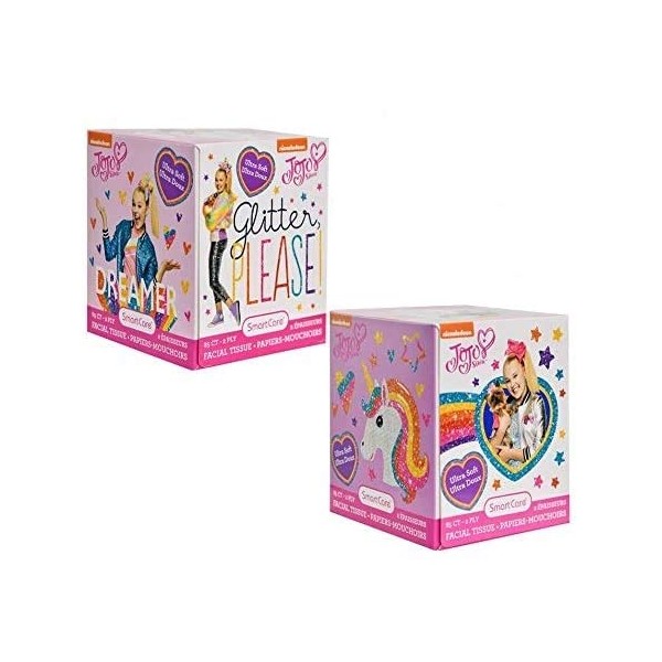 JoJo Siwa 2 Ply Facial Soft White Paper Tissues in Cube Box for Bedroom & Bathroom, Travel Tissue Box Napkin Accessories & Cool On-The-Go Disposable Face Wipes For Girls - Set of 3 Boxes (255 Tissues)