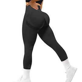MOHUACHI Women Scrunch Butt Lifting Leggings Seamless High Waisted Workout Yoga Pants Gym Booty Tights (Scrunch Butt Black, Large)