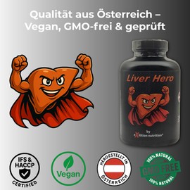 Leber Held - 240 Vegan Liver Treatment Capsules for Detoxification with Milk Thistle, Artichoke, Schisandra, Dandelion, Turmeric, Piperine, Choline | High Dose | Made in Austria | GMO Free & HACCP/IFS
