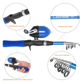 LEOFISHING Kids Fishing Pole 150cm/4.92ft Portable Telescopic Fishing Rod and Reel Combos Kit Spincast Youth Fishing Pole Fishing Gear for Kids Boys Girls Grenn Blue (Blue)