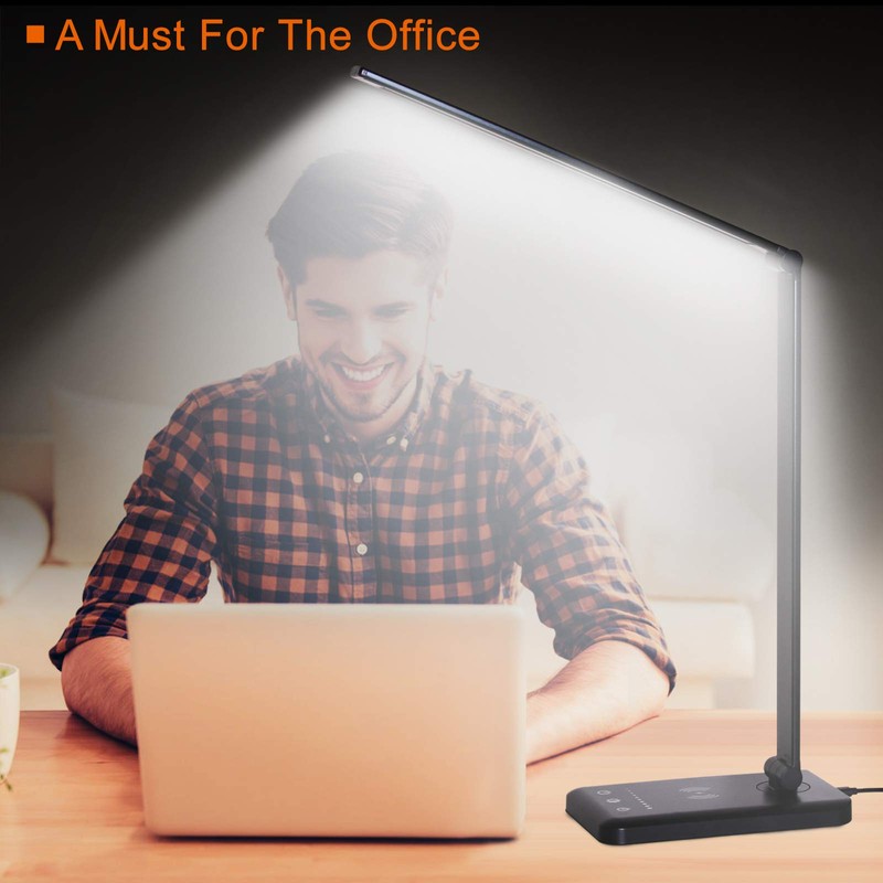 Himigo LED Desk Lamp with Wireless Charger,Eye-Caring Table Lamps,Stepless Dimmable