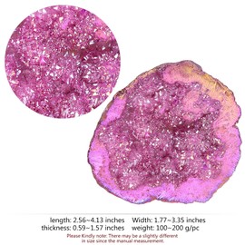 mookaitedecor Irregular Rose Red Titanium Coated Rock Quartz Crystal Geode, Natural Mineral Specimen Energy Crystal Stone Gifts for Friends Women Office Home Decor