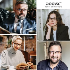 DOOViC Blue Light Blocking Reading Glasses 4 Pack Anti Eyestrain Stylish Classic Style Quality Computer Readers for Men Women 1.50 Strength