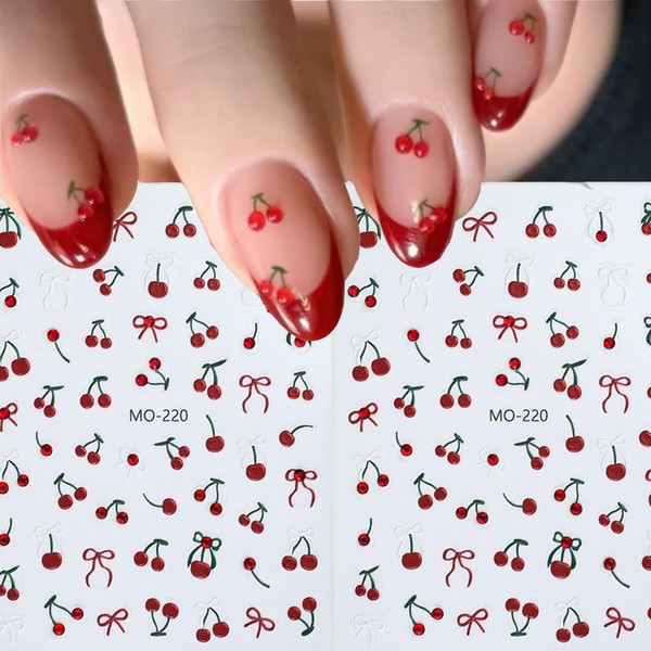 Red Cherry Nail Art Stickers Red Rhinestone Cherry Nail Stickers